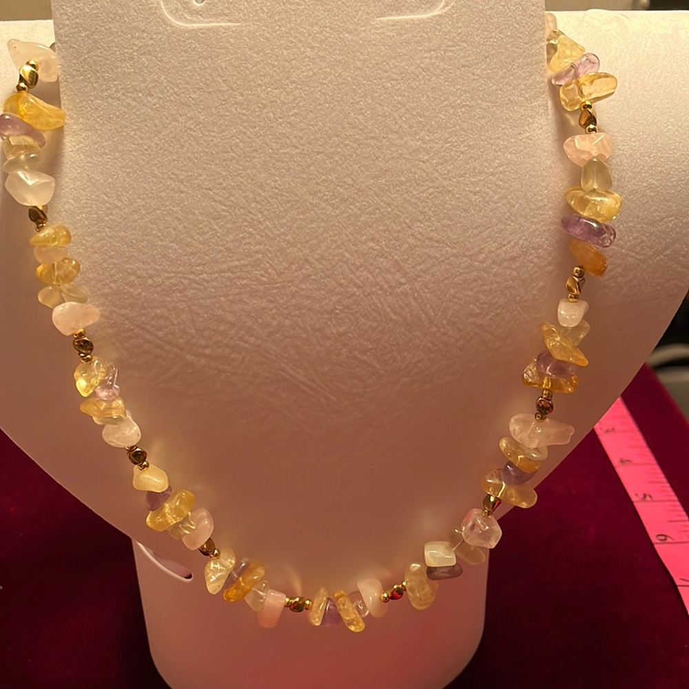 Chunky Stauer Rock Crystal, Rose Quartz, Citrine and Amethyst necklace